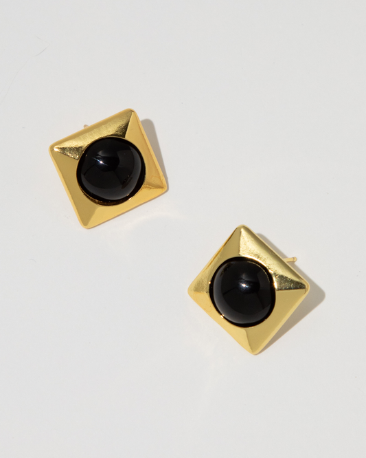 Chunky Onyx Square Earrings