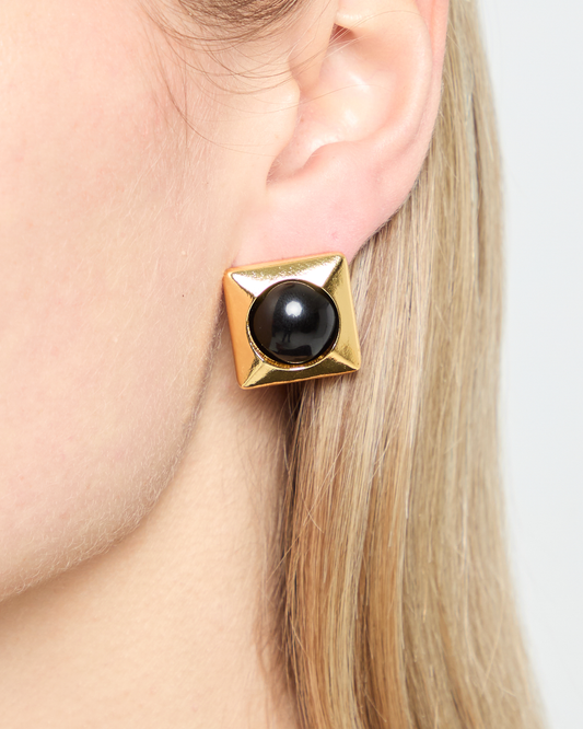Chunky Onyx Square Earrings