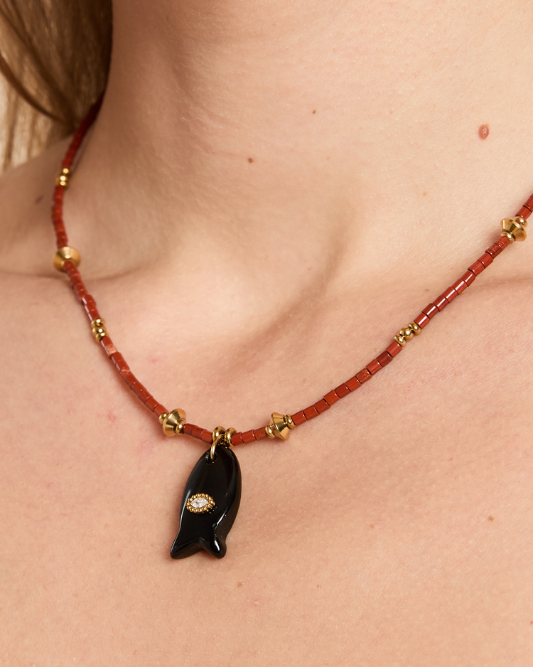 Beaded Fish Pendant Necklace