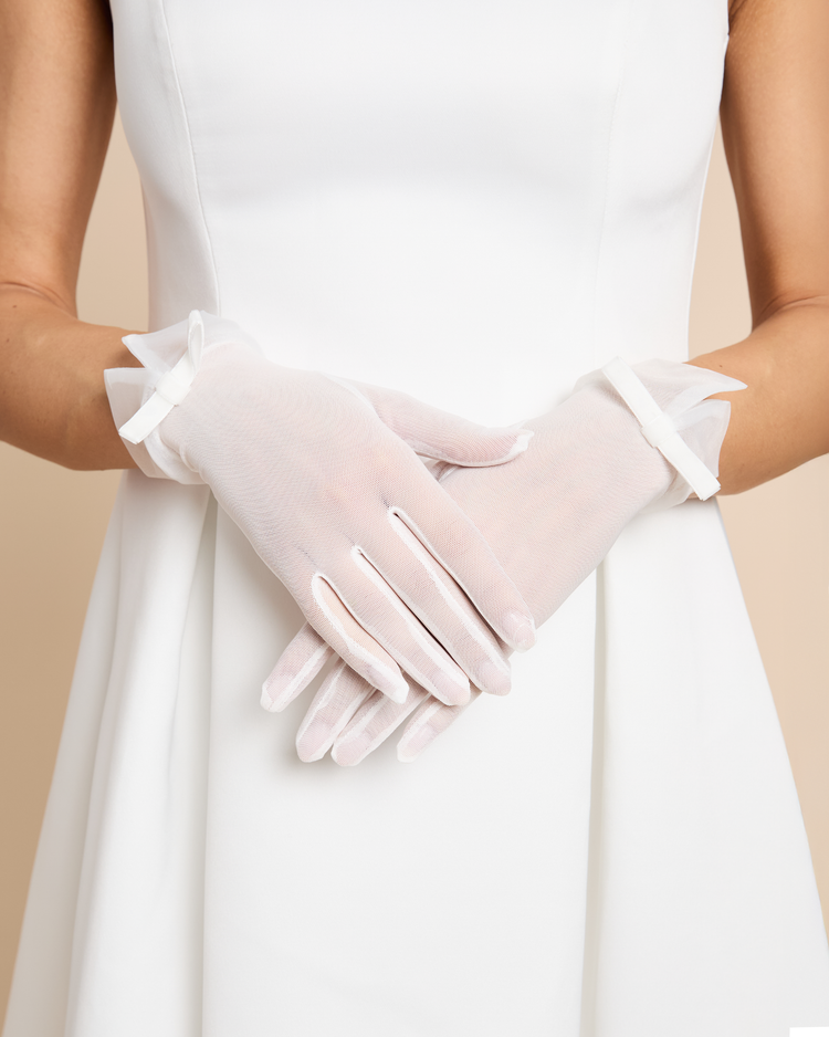 Velvet Bow Short Bridal Gloves