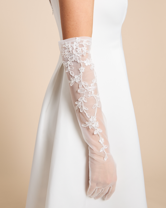 Lace Applique Long Bridal Gloves