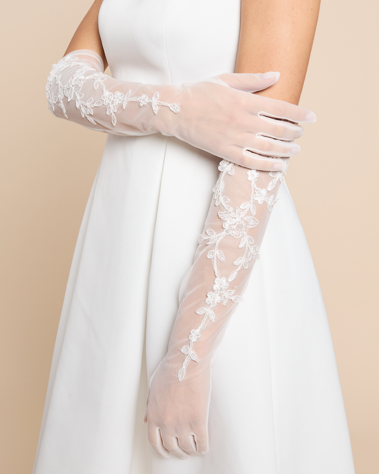 Lace Applique Long Bridal Gloves