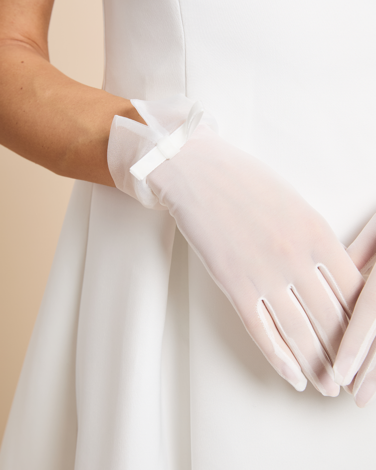 Velvet Bow Short Bridal Gloves