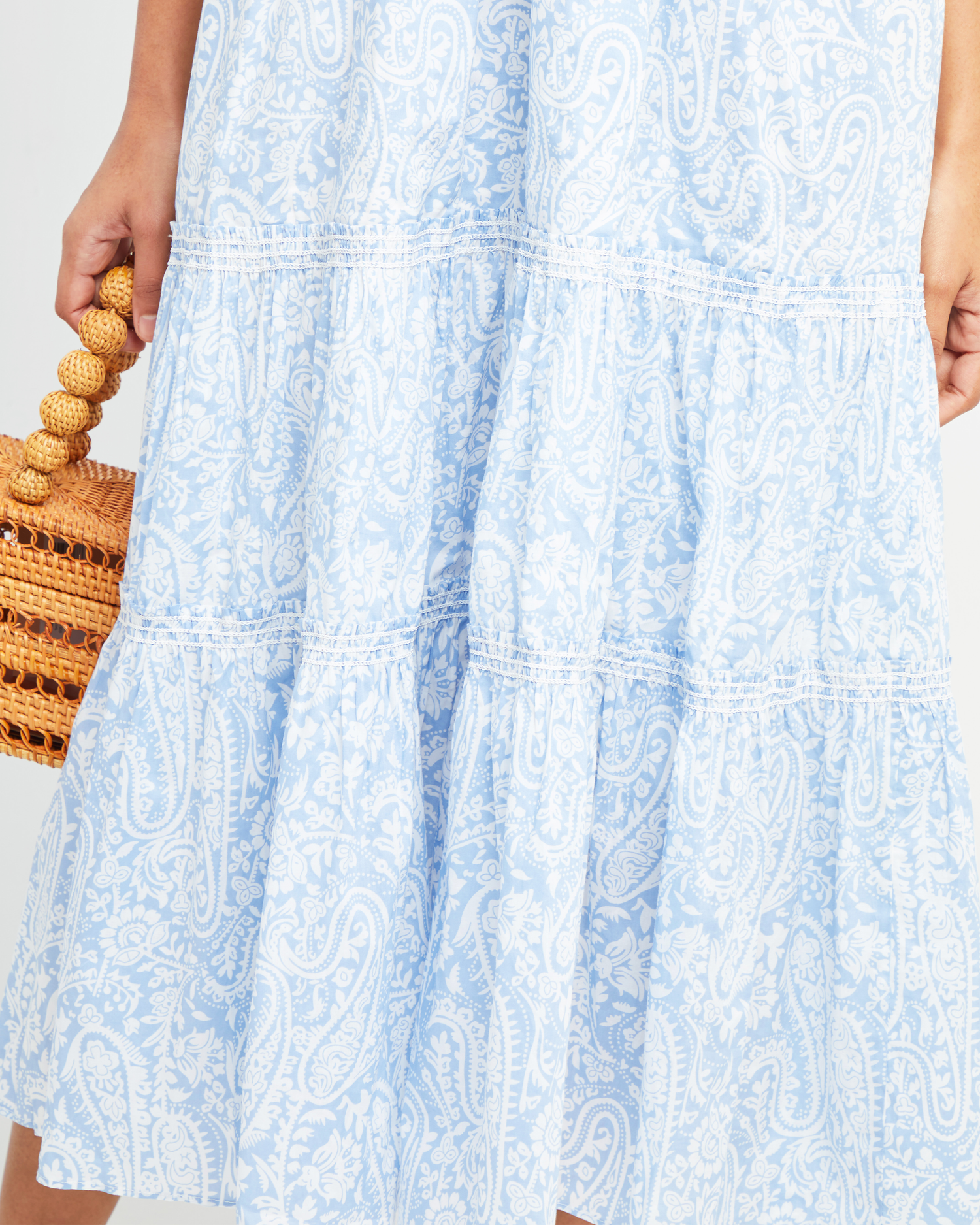 Fourth image of Square Neck Smocked Maxi Dress, a blue maxi dress, smocked, puff sleeves, short sleeves, floral