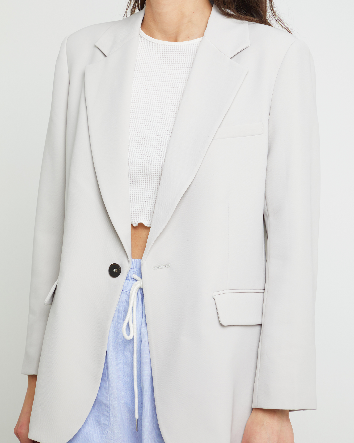 Sixth image of Larsen Oversized Blazer, a white blazer, front button, long sleeve, jacket