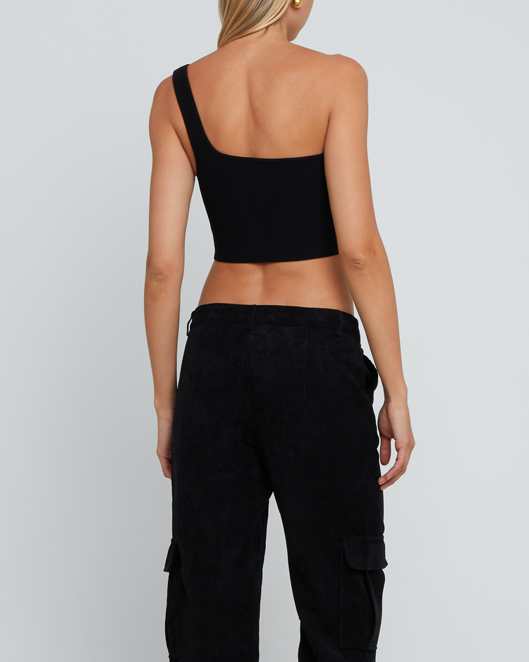 Sculpting Knit One-Shoulder Cropped Tank
