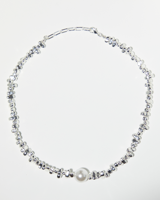 Beaded Silver and Pearl Necklace