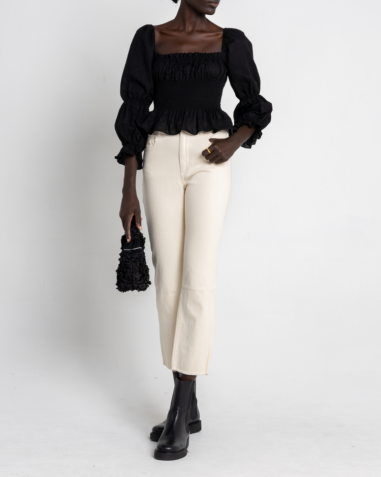 Fifth image of Gia Top, a black puff sleeve top, puff sleeves, square neckline