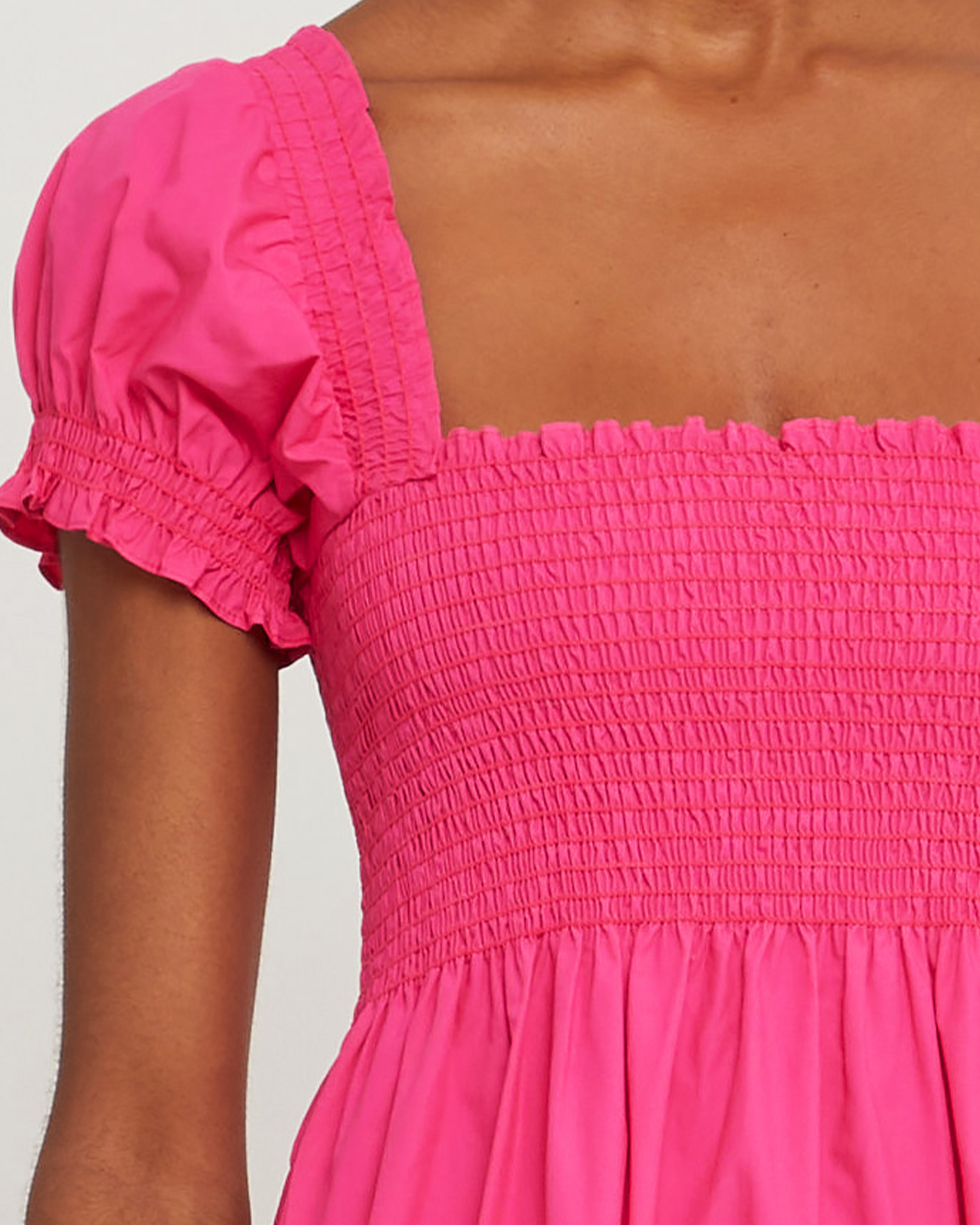 Sixth image of Square Neck Smocked Maxi Dress, a pink maxi dress, smocked, puff sleeves, short sleeves