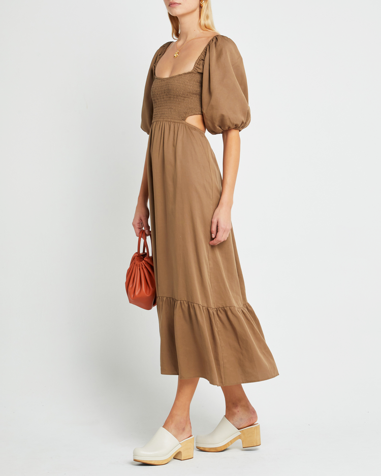 Fifth image of Leighton Dress, a  maxi dress, open back, cut outs, puff sleeves, short sleeves