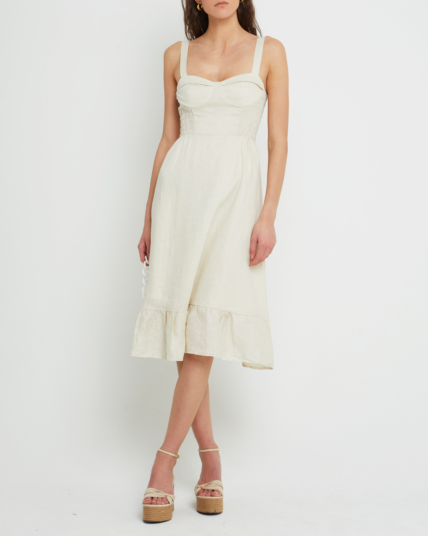 Fourth image of Merel Dress, a  midi dress, linen, bodice, tank, sleeveless