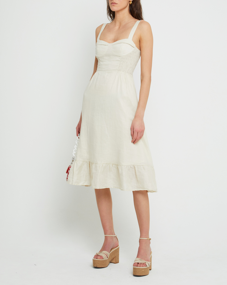 Fifth image of Merel Dress, a  midi dress, linen, bodice, tank, sleeveless