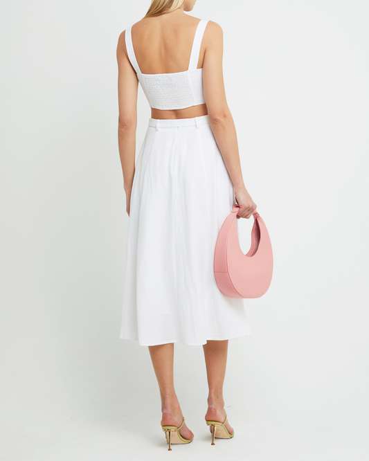 Second image of Samara Set, a white top and maxi skirt, tank, seperates, square neckline